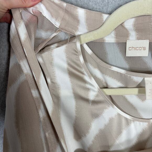 Chicos Blouse Tan Medium Sheer Animal Flowy Lagenlook Artsy Popover Neutral Tank - Picture 12 of 12